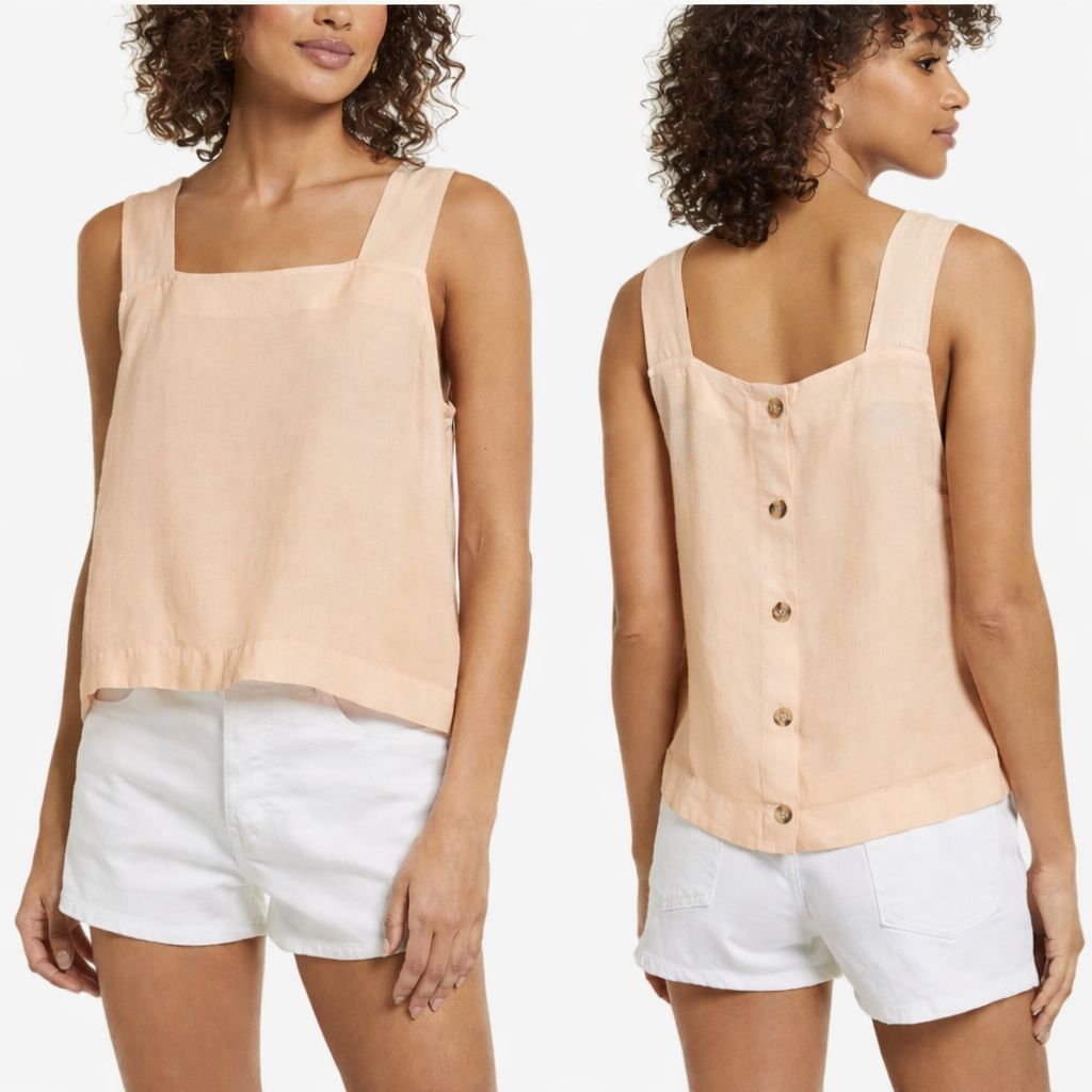 Madewell Peach Button-Back Tank Top Size 10 Washed Look Nwt